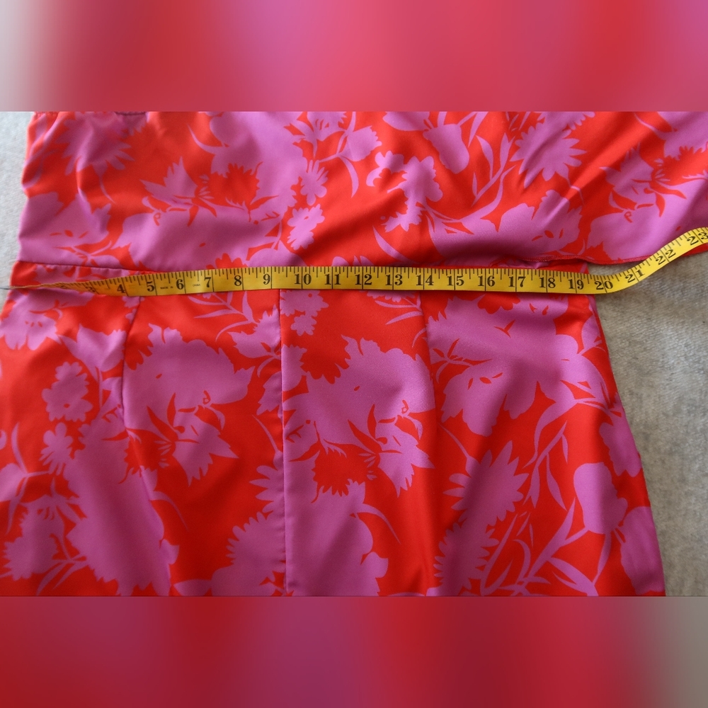 Pink and Red Floral Asymmetrical One Sleeve Off Shoulder Dress - Picture 9 of 12